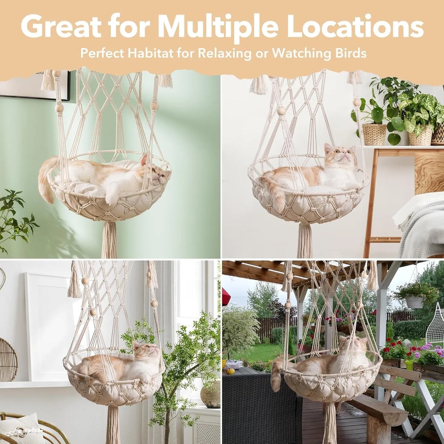 Comfy Hanging Cat Bed with Cotton Rope: The Perfect Aerial Nest for Your Feline Friend's Playful Relaxation