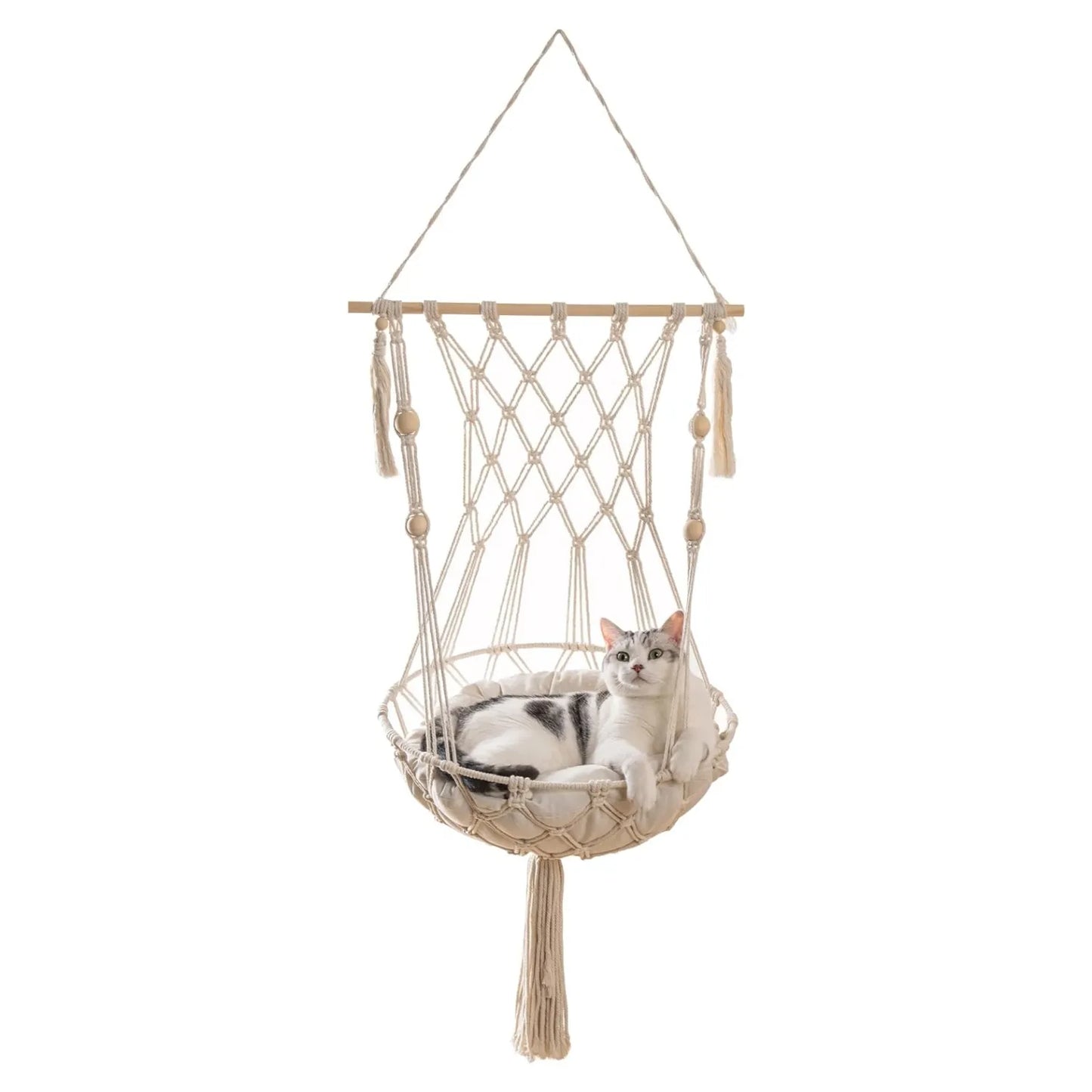 Comfy Hanging Cat Bed with Cotton Rope: The Perfect Aerial Nest for Your Feline Friend's Playful Relaxation