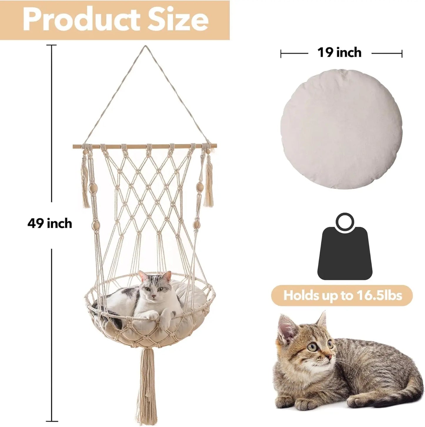 Comfy Hanging Cat Bed with Cotton Rope: The Perfect Aerial Nest for Your Feline Friend's Playful Relaxation
