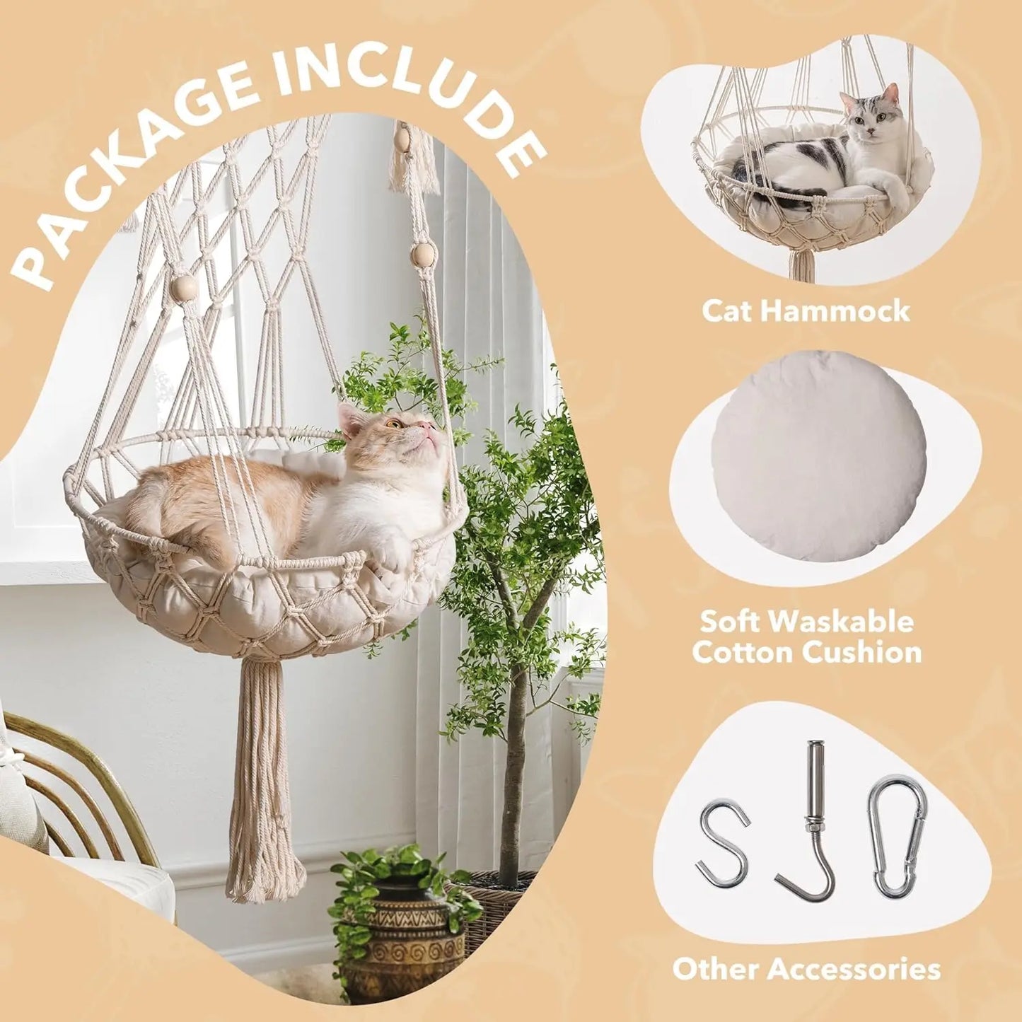 Comfy Hanging Cat Bed with Cotton Rope: The Perfect Aerial Nest for Your Feline Friend's Playful Relaxation